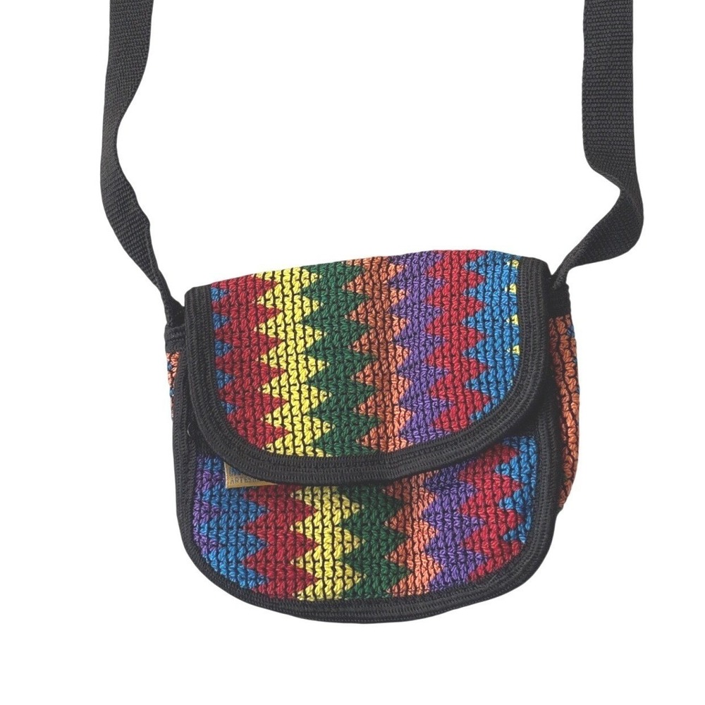 MMM Artesanias Rainbow Crochet‎ Boho Chevron Crossbody Bag Multicolor Boho Small